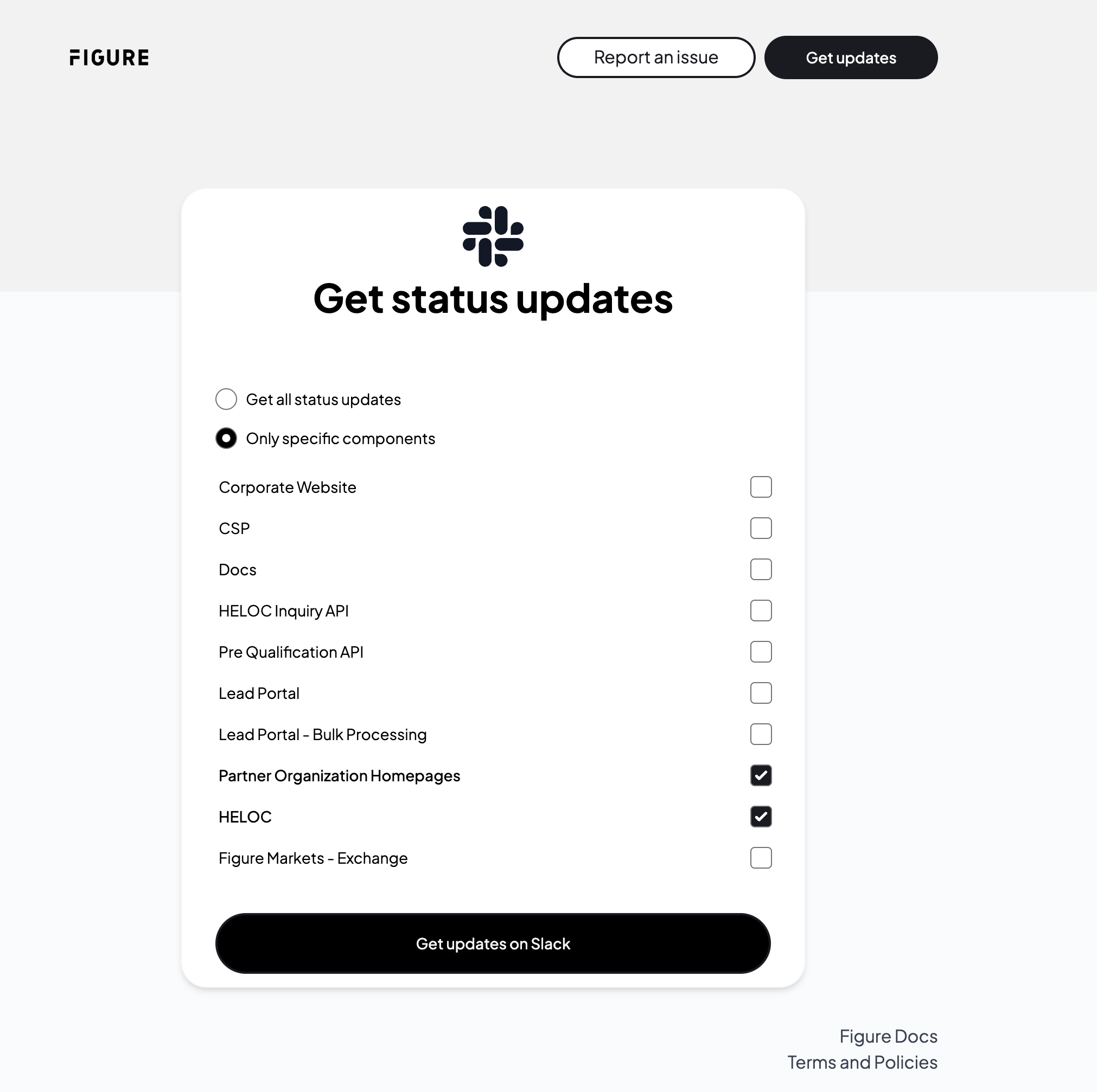 Figure status page subscription options